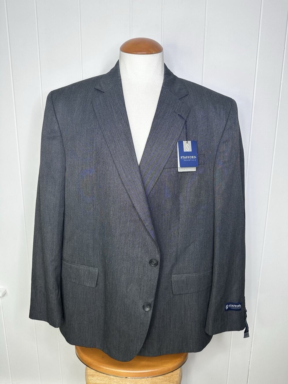 NWT Stafford PORTLY FIT Gray Blazer suit Jacket - Mens 48R - Gray Tic Poly Blend
